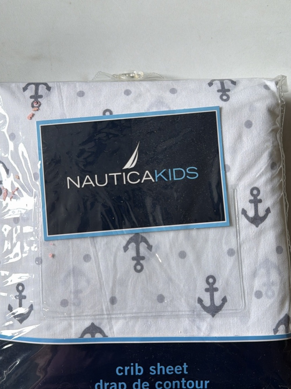 Nautica Kids White Crib Sheet with Gray Anchor Print